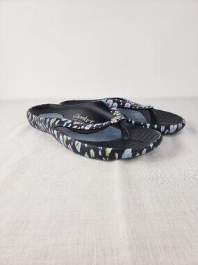 Cheeks Health Sandals Tony Little Black Thong Support Flip Flop Shoes Womens 10
